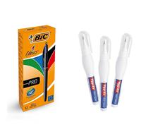 12x 4 Colours Pro Pens & 3x Tipp-Ex Correction Pens for Office Tasks Bic Multi One Size