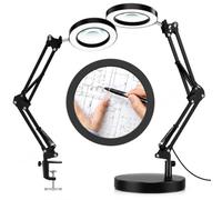 12X 5 Inches Magnifying Glass with Light and Stand,2-in-1 Lighted Magnifier with Clamp,5 Color Models and Stepless Dimmable LED Desk Lamp,Hands Free for Craft Hobby Reading Painting Sewing Close Work