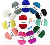 12X 50g Acrylic Knitting Yarn Skeins - Double Knitting Assorted Color Yarn Pack with Crochet Hook & Stitch Markers for Any Crochet and Knitting Mini Project DIY
