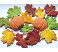 12x Autumn Fall Maple Leaves Pumpkins Edible Cupcake Toppers Decorations Autumn Wedding Cake Harvest Thanksgiving