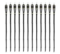 12x Black 113cm Bamboo Garden Fire Torches - Outdoor Paraffin Lamp Oil Burner Tiki Candle Flame Lantern Stake Light - by Harbour Housewares