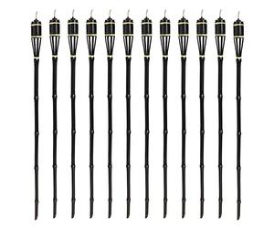 12x Black 113cm Bamboo Garden Fire Torches - Outdoor Paraffin Lamp Oil Burner Tiki Candle Flame Lantern Stake Light - by Harbour Housewares