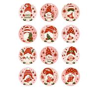 12x Christmas Gnome Stickers Round - Cute Nordic Gonk Holiday Labels for Gift Wrapping, Envelope Seals & Cards - Premium Splash-Proof Glossy Finish (No Duplicates)