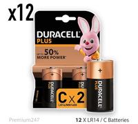 12x Duracell C Plus Power Alkaline Batteries Long Lasting LR14 MN1400 Long Exp