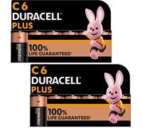 Duracell Plus C Batteries (6 Pack) - Alkaline 1.5V - 100% Life Guaranteed - Reliability For Everyday Devices - 0% Plastic Packaging - 10-Year Storage - MN1400