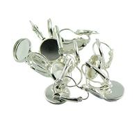12x Earring Wire Hook Findings Cabochon Setting Disc Round Jewelry Silver