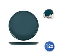 12x Flat Plates In Stoneware Stockholm, Teal, 28cm
