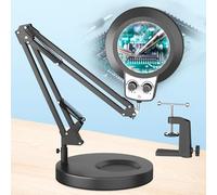 12X Magnifying Glass with Light Hands Free, 2025 New Upgrade Infinite Color and Brightness Magnifying Desk Lamp & Clamp, 2-in-1 LED Lighted Magnifier Stand for Craft Reading Hobby Close Work