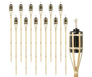 12x Natural 113cm Bamboo Garden Fire Torches - Outdoor Paraffin Lamp Oil Burner Tiki Candle Flame Lantern Stake Light - By Harbour Housewares