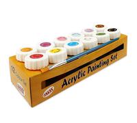 12x New Acrylic Painting Set - Colour Paint Set Multi Colour With Brush
