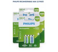 12x Philips AAA 1000 mAh Rechargeable Batteries NiMH LR03 For Phone Ready To Use