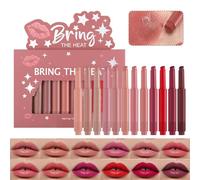 12x Press Lipstick Pen Moisturizing Lip Gloss Smooth Lip Tints Lip Liner Makeup Supplies For Daily Party Travel