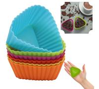 12x Random Triangle Silicone Muffin Cases Reusable Cupcake Moulds for Baking Air Fryer BPA Free Non Stick Oven Microwave Freezer Dishwasher Safe Multicolour Silicone Baking Cups