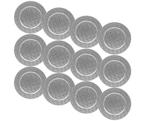 (12x Silver Pyramid) 33cm Charger Plates Set Silver Gold 3D Placemats Box Mosaic Weave Pyramid Design