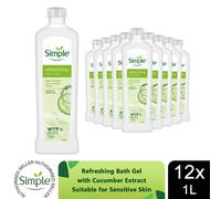 12x Simple Kind to Skin Refreshing Bath Soak Cucumber Extract Sensitive Skin, 1L