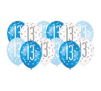 12x Vibrant 13th Birthday Glitz Latex Balloons in Light Blue, Royal Blue, & White (30cm) for Parties, Celebrations & Events - Bundled by GetInStyle Shop