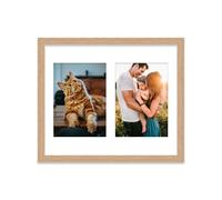 12x10 Inch 2 Opening Photo Collage Frame, Display Two 7x5 Inch Photos, Multi Aperture Family Picture Frame, Thin 22mm Edge, Oak
