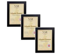 12x10 inch Black Picture Frame Set of 3 Picture Photo Frames - Flat Wall Mount Hang Hooks & Tabletop Stand Poster Wooden Portrait/Panoramic Acrylic Artwork Display