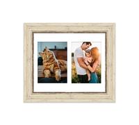 12x10 Inch Double Opening Photo Collage Frame, Display Two 7x5 Inch Photos, Multi Aperture Family Picture Frame, Distressed Cream