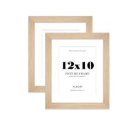 12x10 Oak Frame With Mount for 9x7 Pictures 28mm Edge Portrait and Landscape Display with Wall Hooks and Kickstand, 2 Pack