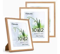 12x10 Photo Frame, Oak 12x10 Inch Frame Set of 3, 12x10 Picture Frame Matted for 8x10 Photo Frame with Real Tempered Glass, Tabletop & Wall Mounting Display for Home Office Art Prints Decor