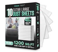 12x10FT 10 Pack Extra Large Plastic Dust Sheets for Decorating - 3.6M x 3M- Plastic Dust Sheets for Painting - Clear Plastic Sheet for Furniture & Floor - Polythene Sheeting - Decorating Sheet -RAULDE