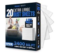 12x10FT 20 Pack Extra Large Plastic Dust Sheets for Decorating - 3.6M x 3M- Plastic Dust Sheets for Painting - Clear Plastic Sheet for Furniture & Floor - Polythene Sheeting - Decorating Sheet -RAULDE