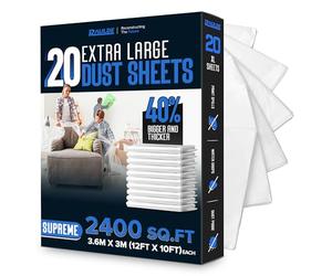 12x10FT 20 Pack Extra Large Plastic Dust Sheets for Decorating - 3.6M x 3M- Plastic Dust Sheets for Painting - Clear Plastic Sheet for Furniture & Floor - Polythene Sheeting - Decorating Sheet -RAULDE