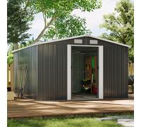 12x10ft Charcoal Black Large Garden Shed Apex Roof Outdoor Tools Storage + Free Base