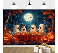 12X10ft Halloween Backdrop, Pumpkin Ghost Photography Backdrop Horror Night Party Background Cute Ghost Spooky Photo Background for Boys Full Moon Night Horror Theme Party Decor Banner, Color-2