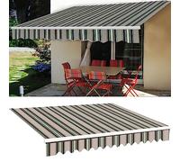 12x10ft UV & Water-Resistant Retractable Fabric Canopy Sail - Multi-Stripe Outdoor Shade for Deck, Patio, Restaurants & Shops - 280g Durable Polyester Cover