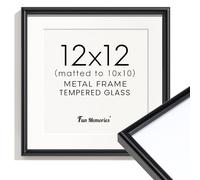 12x12 Black Picture Frame, Metal Photo Frame 12 x 12 for Wall, Square 12 by 12 Frames with Real Glass, 12x12 Frame with Mat for 10x10, Modern Black Picture Frames 12 x 12 for Wall Gallery Set