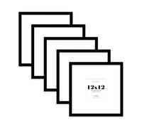 12x12 Black Picture Frame with Large Mount for 5x5 Photos, Prints - Modern Square Wall Frame, Set of 5