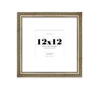 12x12 Champagne Silver Ornate Photo Frame With White Mat For 9x9 Picture, Ready to Hang or Stand, 1 Pack