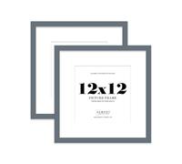 12x12 Grey Picture Frame with Mount for 10x10 Photos, Prints - Modern Square Wall Frame, Set of 2