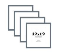 12x12 Grey Picture Frame with Mount for 10x10 Photos, Prints - Modern Square Wall Frame, Set of 4
