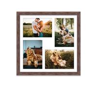 12X12 Inch 4 Opening Photo Collage Frame, Display Four 6X4 Inch Photos, Multi Aperture Family Picture Frame, Walnut