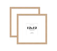 12x12 Oak Picture Frame with Large Mount for 5x5 Photos, Prints - Modern Square Wall Frame, Set of 2