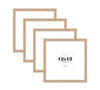 12x12 Oak Picture Frame with Large Mount for 5x5 Photos, Prints - Modern Square Wall Frame, Set of 4
