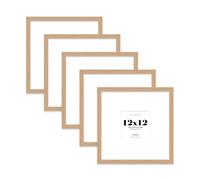 12x12 Oak Picture Frame with Large Mount for 5x5 Photos, Prints - Modern Square Wall Frame, Set of 5