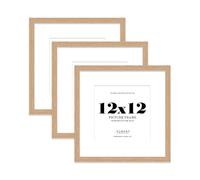12x12 Oak Picture Frame with Mount for 10x10 Photos, Prints - Modern Square Wall Frame, Set of 3