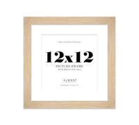 12x12" Oak Square Frame With Mount for 10x10" Pictures 28mm Edge Frame Display with Wall Hooks and Kickstand, 1 Pack