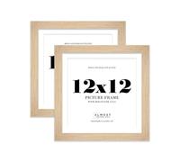 12x12" Oak Square Frame With Mount for 11x11" Pictures 28mm Edge Frame Display with Wall Hooks and Kickstand, 2 Pack
