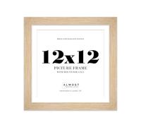 12x12" Oak Square Frame With Mount for 11x11" Pictures 28mm Edge Frame Display with Wall Hooks and Kickstand, 1 Pack