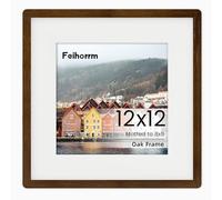 12x12 Picture Frame Natural Walnut Solid Wood Photo Frame with HD Tempered Glass, Handcrafted Wooden Rounded Corner 12x12 Frame Matted to 8x8 Photo Frame, Horizontal Vertical Wall Mounting Display