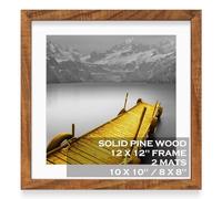 12x12 Picture Frames Solid Wood Display Pictures 10x10 or 8x8 with Mat or 12x12 without Mat - 12x12 Inch Square Photo Frames with 2 Mats for Wall or Tabletop Mount, 1 Pack