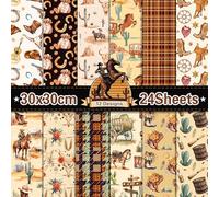 12x12 Scrapbook Paper, 24 Sheets Double Sided Decorative Paper for Scrapbooking, Vintage Floral Patterned Craft Paper for DIY Cards, Junk Journals, Album Decoration (Western Cowboy, 6x6 inch)
