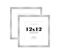 12x12 Silver Picture Frame with Mount for 10x10 Photos, Prints - Modern Square Wall Frame, Set of 2