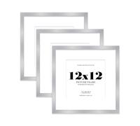 12x12 Silver Picture Frame with Mount for 10x10 Photos, Prints - Modern Square Wall Frame, Set of 3