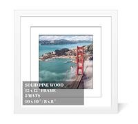 12x12 Wood Picture Frames for Wall Hanging or Tabletop,Diamond Painting Frame Baby Scan Picture Frames with 2 Mats Display 8x8 or 10x10 for Family Walls Decoration,Anniversary,Wedding,Christmas(White)